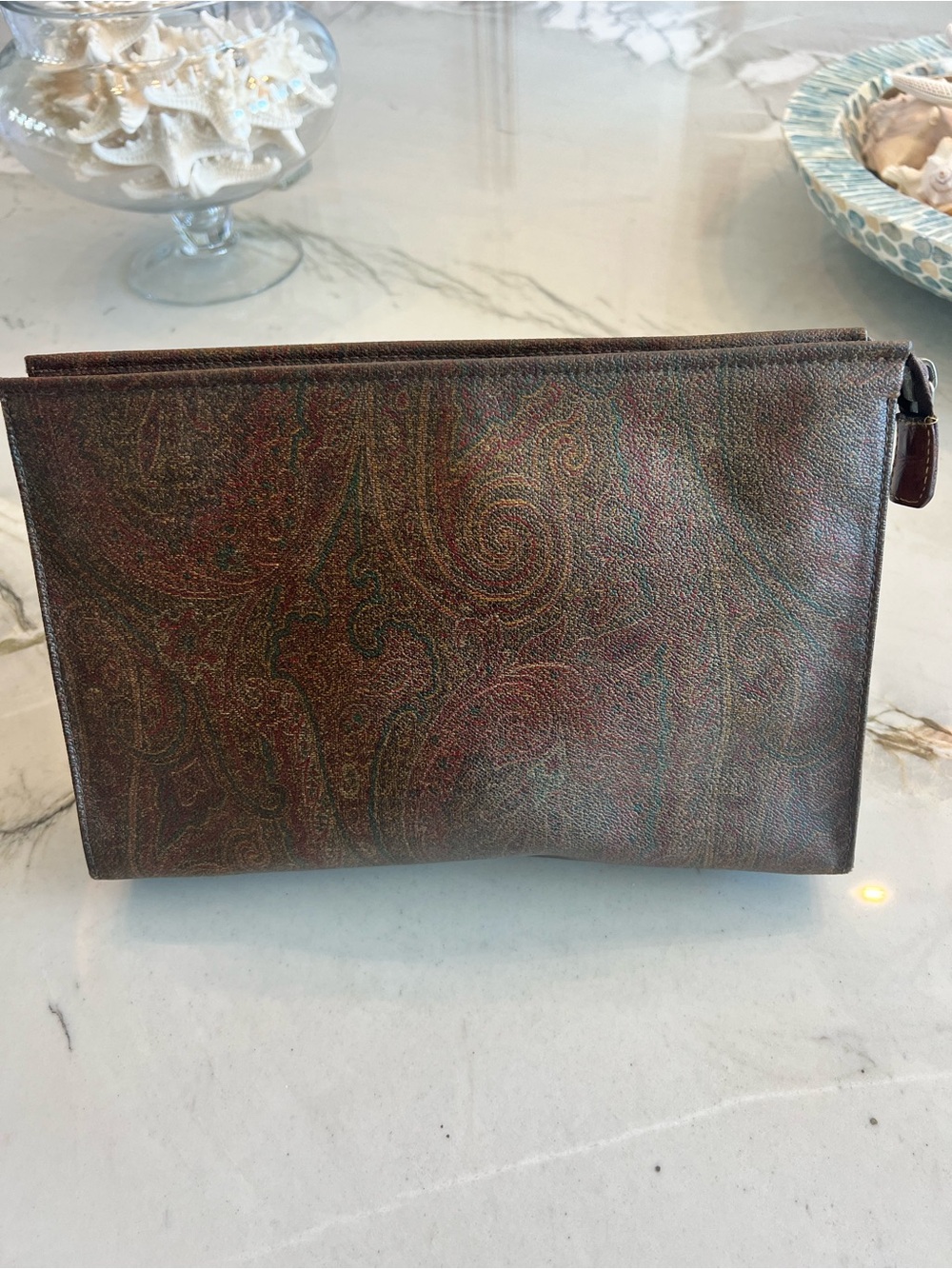 Etro Dark Paisley Leather Toiletry Bag or Clutch - Brown